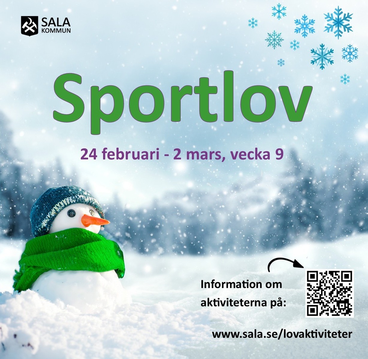Snögubbe och texten sportlov 