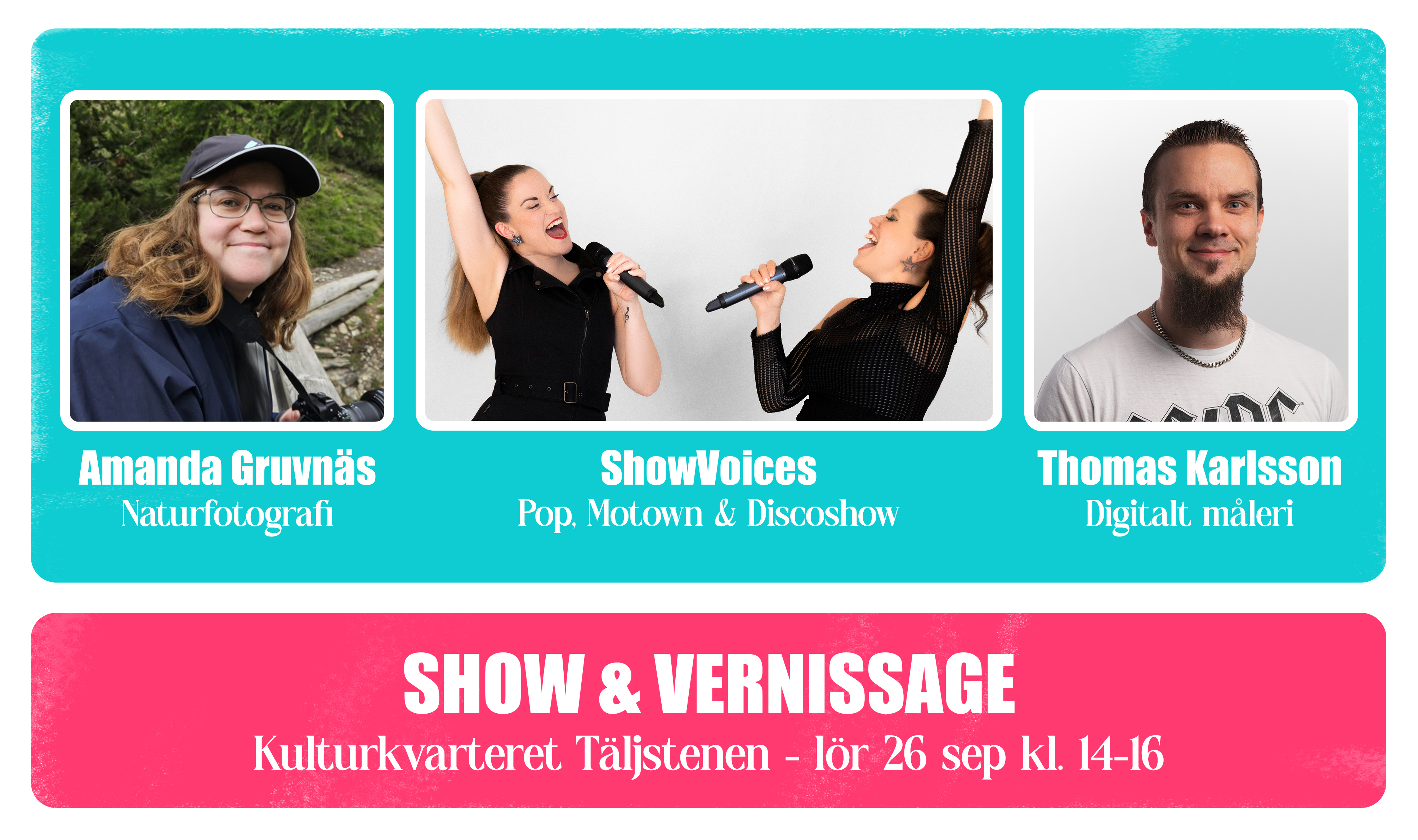 Naturfotograf Amanda Gruvnäs, sångerskorna Paulina Levin-Ander & Lotta Wiklund, konstnären Thomas Karlsson 