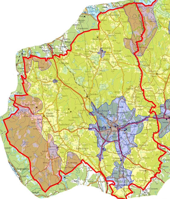 Karta över operativt verksamhetsområde Sala kommun