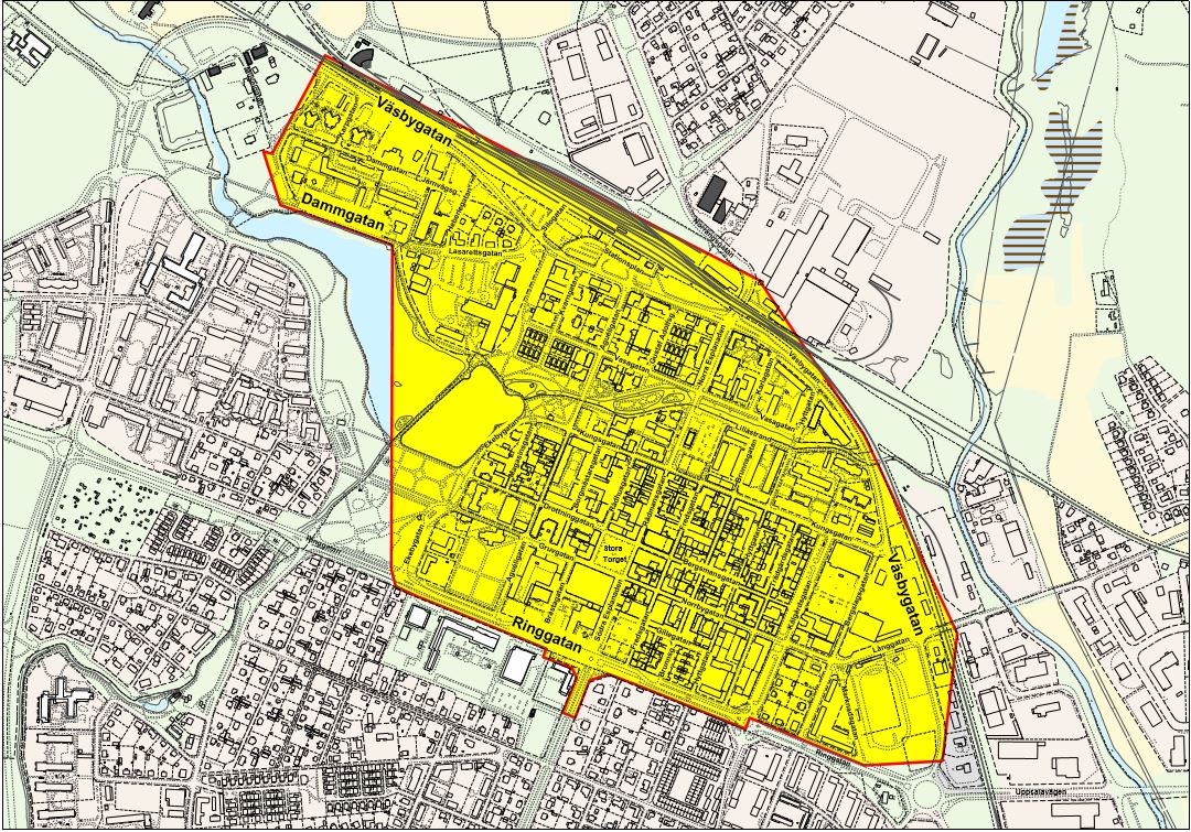 kartbild: Område där generellt parkeringsförbud gäller