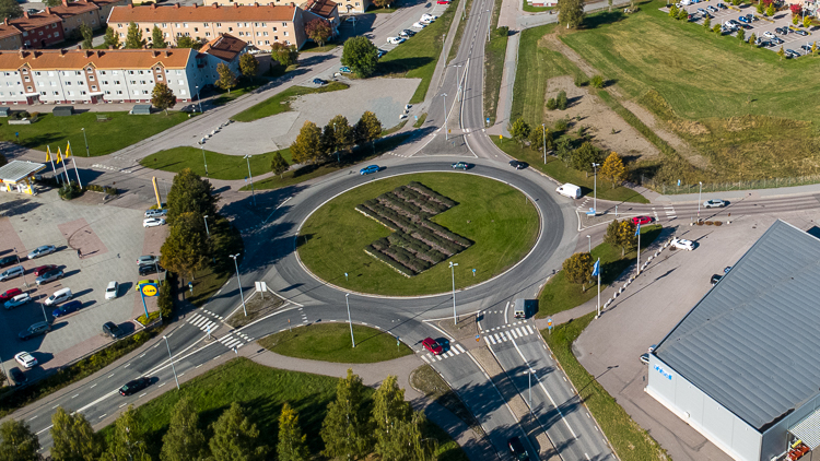 Drönarfoto över "Stockholmsrondellen".